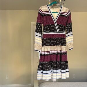 Gal Meets Glam Purple and Black Striped Long Sleeve Dress